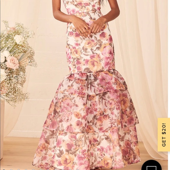 Lulu’s Fleur of Dreams Ivory and Pink Floral Printed Organza Dress-SOLD OUT - Picture 1 of 3